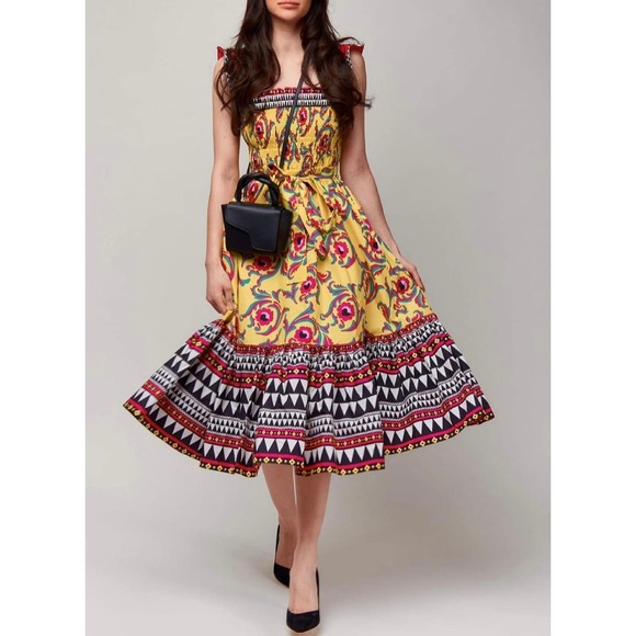La‎ Double J LaDoubleJ Butter Yellow Midi Dress Boho Romantic Coquette XS Italy